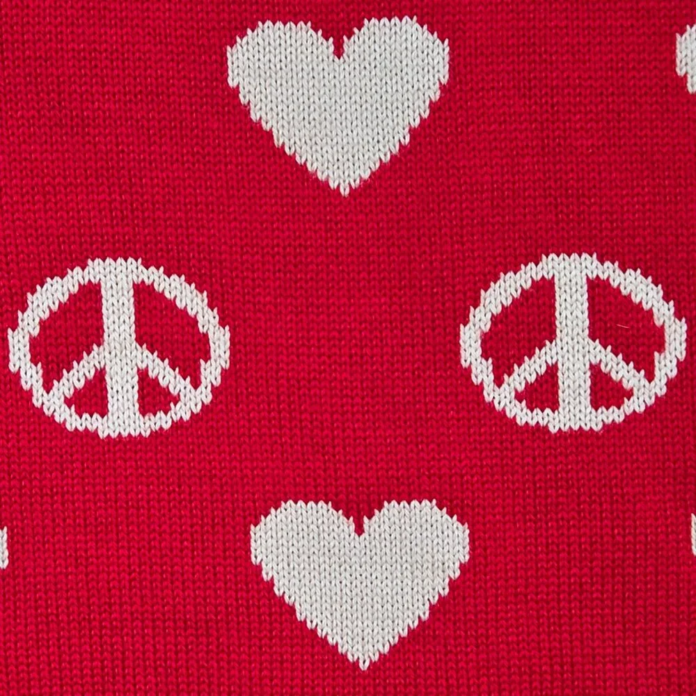 Moschino Peace & Love Hearts Scarf Merino Wool Blend Red White